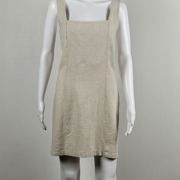Old Navy Dresses & Skirts - Old Navy Mini Dress Womens L Oatmeal Beige Excellent Linen Blend Smocked Back